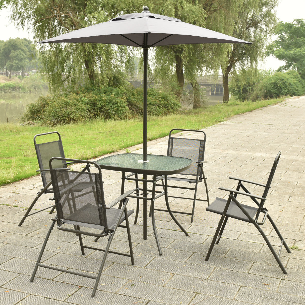 6 Pcs Patio Folding Furniture Set With An Umbrella Outdoor