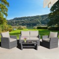4 Pieces Patio Rattan Furniture Set Sofa Table with Storage Shelf Cushion - Gallery View 53 of 67