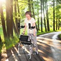 Folding Auxiliary Walker Rollator with Flip-Up Brakes and Seat Bag