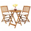 3 Pieces Patio Folding Wooden Bistro Set Cushioned Chair - Gallery View 8 of 35