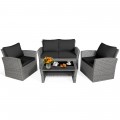 4 Pieces Patio Rattan Furniture Set Sofa Table with Storage Shelf Cushion - Gallery View 39 of 67