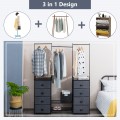 3-in-1 Portable Multifunctional  Dresser with 8 Fabric Drawers and Metal Rack