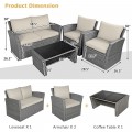 4 Pieces Patio Rattan Furniture Set Sofa Table with Storage Shelf Cushion - Gallery View 56 of 67