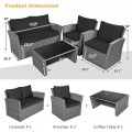 4 Pieces Patio Rattan Furniture Set Sofa Table with Storage Shelf Cushion - Gallery View 40 of 67