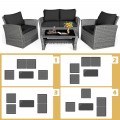 4 Pieces Patio Rattan Furniture Set Sofa Table with Storage Shelf Cushion - Gallery View 42 of 67