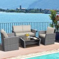 4 Pieces Patio Rattan Furniture Set Sofa Table with Storage Shelf Cushion - Gallery View 58 of 67