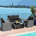 4 Pieces Patio Rattan Furniture Set Sofa Table with Storage Shelf Cushion - Gallery View 43 of 67
