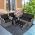 4 Pieces Patio Rattan Furniture Set Sofa Table with Storage Shelf Cushion - Gallery View 44 of 67