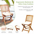 3 Pieces Patio Folding Wooden Bistro Set Cushioned Chair - Gallery View 11 of 35