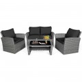4 Pieces Patio Rattan Furniture Set Sofa Table with Storage Shelf Cushion - Gallery View 45 of 67