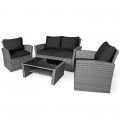 4 Pieces Patio Rattan Furniture Set Sofa Table with Storage Shelf Cushion - Gallery View 46 of 67