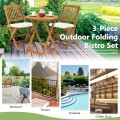 3 Pieces Patio Folding Wooden Bistro Set Cushioned Chair - Gallery View 10 of 35