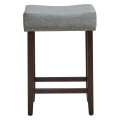 24 Inch 2 Pieces Nailhead Saddle Bar Stools with Fabric Seat and Wood Legs - Gallery View 18 of 22
