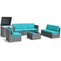 8 Piece Wicker Sofa Rattan Dining Set Patio Furniture with Storage Table - Gallery View 32 of 65