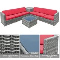 8 Piece Wicker Sofa Rattan Dining Set Patio Furniture with Storage Table - Gallery View 48 of 65