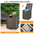 32 Inch x 20 Inch Propane Rattan Fire Pit Table Set with Side Table Tank and Cover