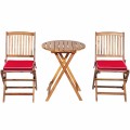 3 Pieces Patio Folding Wooden Bistro Set Cushioned Chair - Gallery View 32 of 35