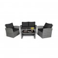 4 Pieces Patio Rattan Furniture Set Sofa Table with Storage Shelf Cushion - Gallery View 47 of 67