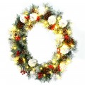 30-Inch Pre-lit Flocked Artificial Christmas Wreath with Mixed Decorations - Gallery View 8 of 11
