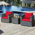3 Pieces Patio Rattan Furniture Bistro Sofa Set with Cushioned - Gallery View 26 of 61