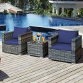 3 Pieces Patio Rattan Furniture Bistro Sofa Set with Cushioned - Gallery View 14 of 61