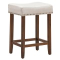 24 Inch 2 Pieces Nailhead Saddle Bar Stools with Fabric Seat and Wood Legs - Gallery View 9 of 22