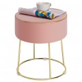 Velvet Round Footrest Ottoman with Metal Base and Non-Slip Foot Pads