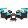 3 Pieces Solid Wood Frame Patio Rattan Furniture Set - Gallery View 44 of 48