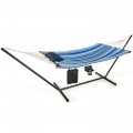 Hammock Chair Stand Set Cotton Swing with Pillow Cup Holder Indoor Outdoor - Gallery View 3 of 15