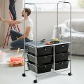 6 Drawer Rolling Storage Drawer Cart with Hanging Bar for Office School Home - Gallery View 48 of 48