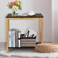 Bamboo Side Table 2-Tier Sofa End Console Table with Storage Shelf Felt Pad for Bedroom - Gallery View 8 of 13