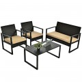 4 Pieces Patio Rattan Furniture Set Cushioned Sofa Coffee Table Garden Deck - Gallery View 9 of 11
