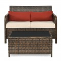 2 Pieces Cushioned Patio Rattan Furniture Set - Gallery View 10 of 12
