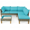 4PCS Patio Rattan Furniture Set Cushioned Loveseat - Gallery View 7 of 24