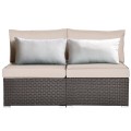 2 Pieces Patio Rattan Armless Sofa Set with 2 Cushions and 2 Pillows - Gallery View 8 of 58