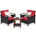 3 Pieces Solid Wood Frame Patio Rattan Furniture Set - Gallery View 33 of 48
