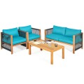 4 Pieces Acacia Outdoor Patio Wood Sofa Set with Cushions - Gallery View 40 of 43