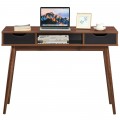 Stylish Computer Desk Workstation with 2 Drawers and Solid Wood Legs