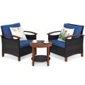 3 Pieces Solid Wood Frame Patio Rattan Furniture Set - Gallery View 22 of 48