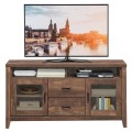 Wooden Retro TV Stand with Drawers and Tempered Glass Doors - Gallery View 9 of 12