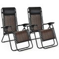 2 Pieces Folding Patio Rattan Zero Gravity Lounge Chair - Gallery View 16 of 36