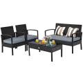 4 Pieces Patio Rattan Cushioned Furniture Set with Loveseat and Table - Gallery View 9 of 25