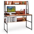 47 Inch Computer Desk with Open Storage Space and Bottom Bookshelf - Gallery View 4 of 36