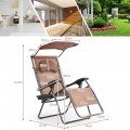 Folding Recliner Lounge Chair with Shade Canopy Cup Holder - Gallery View 14 of 46