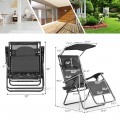 Folding Recliner Lounge Chair with Shade Canopy Cup Holder - Gallery View 4 of 46