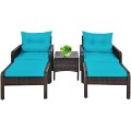 5 Pieces Patio Rattan Sofa Ottoman Furniture Set with Cushions - Gallery View 37 of 46