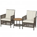 3 Pieces Patio Rattan Furniture Set with Cushioned Sofas and Wood Table Top - Gallery View 4 of 10