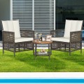 3 Pieces Patio Rattan Furniture Set with Cushioned Sofas and Wood Table Top - Gallery View 7 of 10