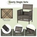 3 Pieces Patio Rattan Furniture Set with Cushioned Sofas and Wood Table Top - Gallery View 10 of 10