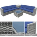 8 Piece Wicker Sofa Rattan Dining Set Patio Furniture with Storage Table - Gallery View 65 of 65